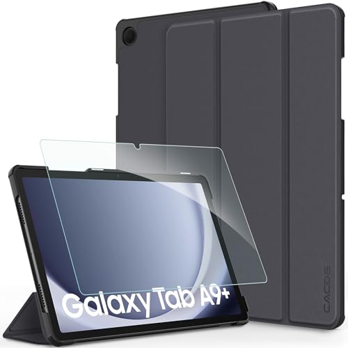 Custodia Cover Compatibile con Samsung Galaxy Tab A9+ A9 Plus 2023 11 Ultra Sottile con Vetro Temperato grigio pelle