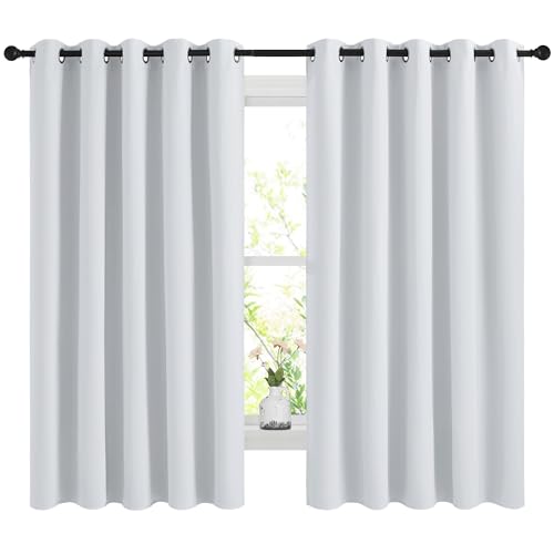 Image of NICETOWN Blackout Curtains Panels for Bedroom, 2 Panels, 66 x 60 Inch, Greyish White, 3 Pass Microfiber Noise Reducing Thermal Insulated Solid Ring Top Blackout Window Drapes