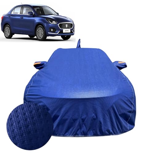 Image of Car Cover for Maruti Suzuki Dzire (2017-2023) | 100% Waterproof Cover with Antenna & Reflective Mirror Pockets | Dustproof, Scratchproof, Heatproof Dzire Car Cover |Soft Cotton Lining| Blue