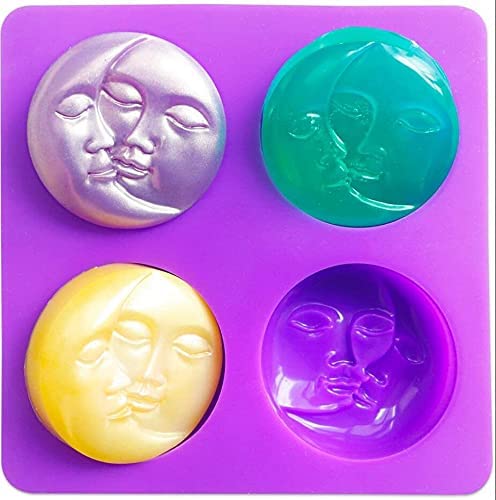 Silicone Soap Molds, 4 Cavity Crescent Moon Face Silicone Soap Mold for Homemade Lotion Bar, Bath Bombs, Polymer Clay, DIY Candle-image-2