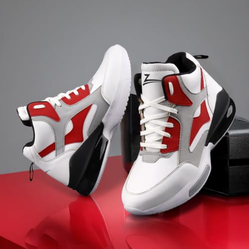 Image of Zixer High Top Sneakers for Men | Stylish Casual Basketball Inspired Shoes for Men | Lace-Up Ankle Length Fashion Sneakers | Lightweight Comfortable Walking Shoes for Men