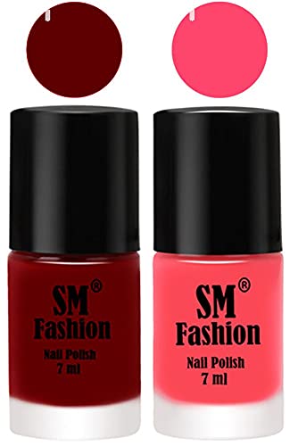 Image of Long Lasting Nail Polish | Nail Paint Combo 7 ml Each) - Set of 2 Dark Red-Pink
