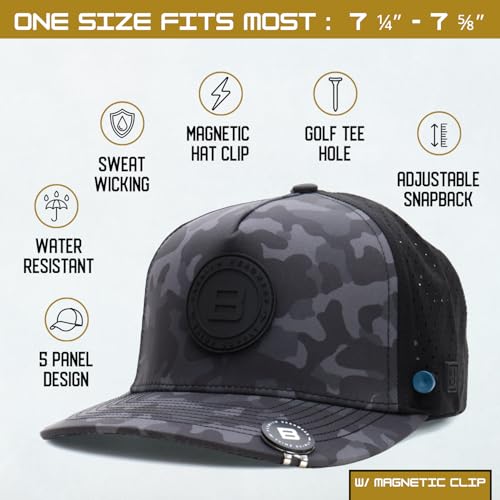 Image of BRIMZ Golf Performance Hat - Tee Holder & Magnetic Ball Marker - Breathable, Sweat & Water Resistant Golfing Snapback Hat