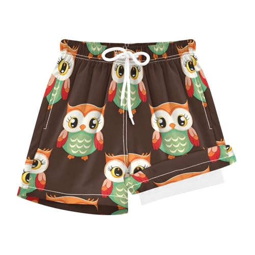 YANENDIE Boy Swim Trunks with Compression Liner Cozy Night Owls Boys Swim Shorts Quick Dry Beach Shorts