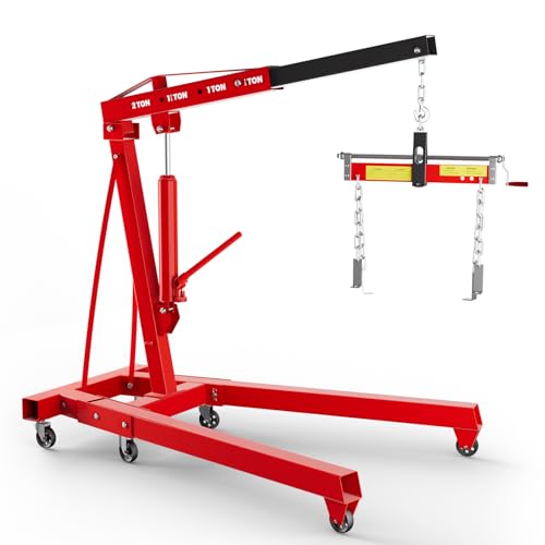 5000 LBS Engine Hoist with Load Leveler, Heavy Duty Alloy Steel Folding Cherry Picker Engine Hoist with 8 Ton Hydraulic Long Ram Jack, Ease of Assembly 2 Ton Engine Hoist for Workshop Warehouse Garage