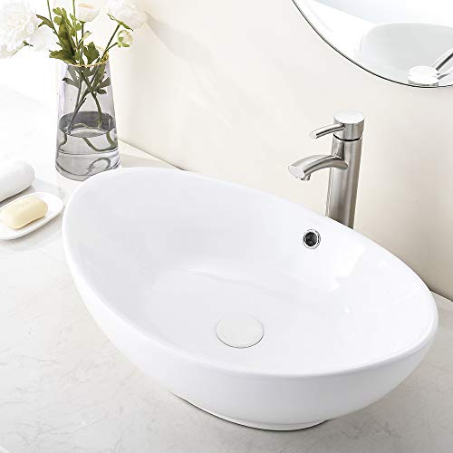 🔥 Hot Deals Comllen Modern 23.6"X14.5" Egg Shape Above Counter White Porcelain Ceramic Bathroom Vessel Sink,Miniature Tub Durability And Stain Resistance Ellipse Ceramic Sink
