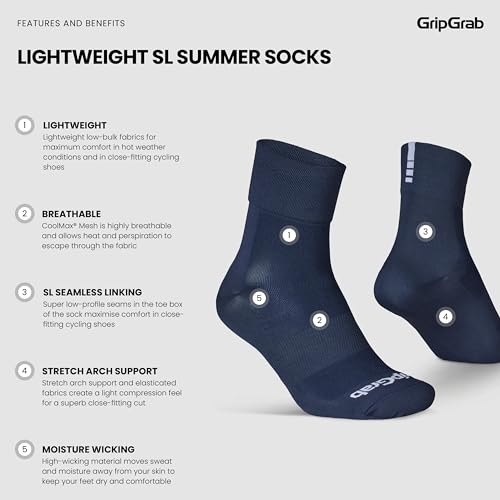 Image of GripGrab Lightweight SL Performance Summer Cycling Socks Eyecatching 2 Lengths Road Mountain Gravel Bike Indoor Biking