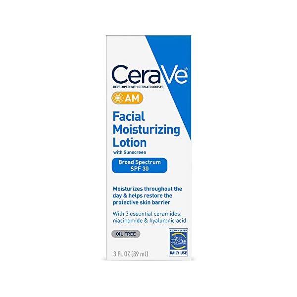CeraVe AM Facial Moisturizing Lotion with SPF 30 | Oil-Free Face Moisturizer with SPF | Formulated with Hyaluronic Acid, Niacinamide & Ceramides | Non-Comedogenic | Broad Spectrum Sunscreen | 3 Ounce