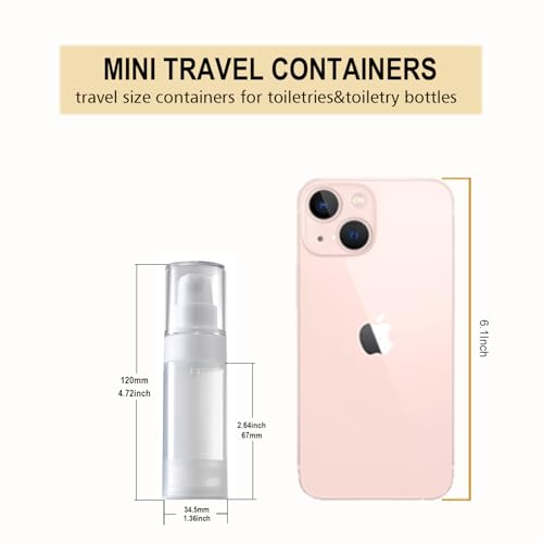 4pack mini Travel Size Pump Bottle Dispenser,Transparent Empty Lotion Bottles with,with Labe lslotion Travel Container 1.0/oz 30ml Small airless Pump jar,TSA Approved Size3