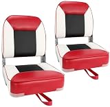 Boat Seats 2 Pack, Skureay Low/High Back Fishing Folding Boat Seat Waterproof Captain Boat Chair，Boatseat 2 Pack Suitable for Jon/Pontoon/Canoe/Bass Tracker Boat seats-UNIQUE Color Design (Red/White)