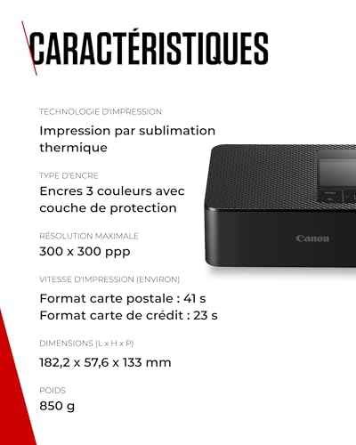 Canon SELPHY CP1500 Imprimante Photo Portable – Impression sans Fil, Impressions Durables, Connectivité USB-C & Carte SD – Imprimante Portable Idéale pour Le Scrapbooking et Les Albums Photo, Noir