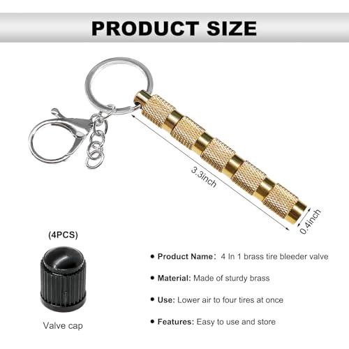 Image of DXNQ 4 in 1 Tire Deflator Tool Kit, Sturdy Brass Tire Pressure Deflator with Valve Caps Keychain, Portable Tyre Deflation Valve Tools for Cars SUVs Truck Motorcycle, Car Tire Accessories