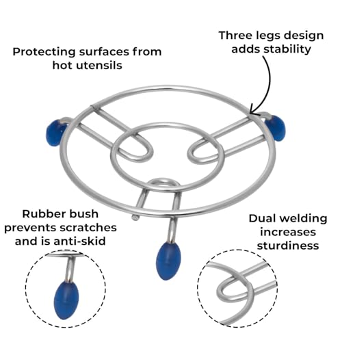 Image of HAZEL Trivet Stainless Steel Hot Pot Stand with Silicone Grip | Non-Slip Heat-Resistant Trivet for Kitchen & Dining Table | Diameter 17.5 cm, Set of 4