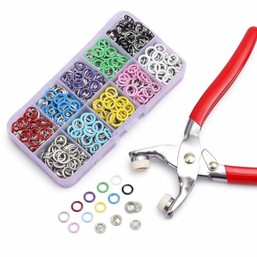 Image of Snap Button Fastener Kit with Plier Tool, Multi-Color | Metal Press Studs Set, For Clothing, Leather, DIY Craft, Repair Kit, Storage Box
