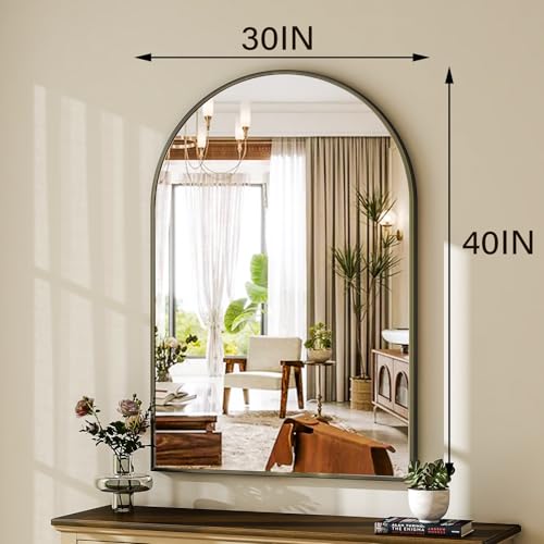 Image of HARRITPURE Arched Wall Mirror - 30 inchx40 inch Arch Bathroom Mirror Metal Frame Vanity Mirror for Bedroom, Entryway Dresser Decor, Black