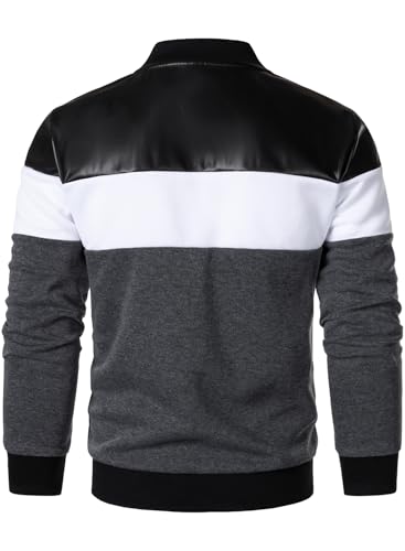 FANARCHER Mens Lightweight Bomber Jacket Casual Zipper Coat Color Block with Faux Leather Varsity Jacket4