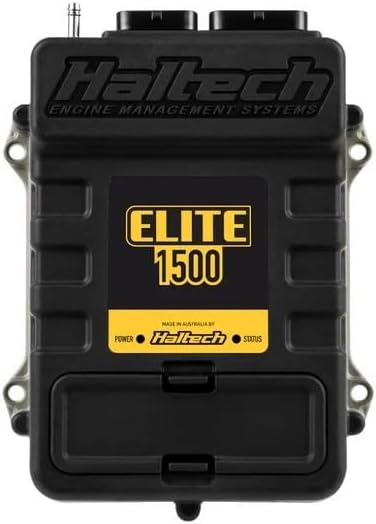 Haltech Elite 1500 ECU unit, black casing with yellow 'Elite 1500' branding.