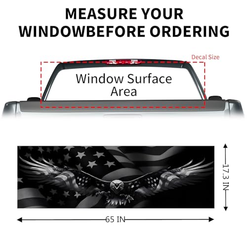 Image of Back Window Decals for Trucks - 65x17.3 in American Flag Window Decal Rear Window Decals for Truck Decor, Creative Truck Rear Window Decal for Personalized Decoration - Eagle-14-S
