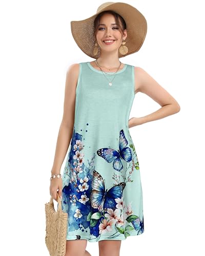Image of elescat Women's Summer Dresses 2026 Beach Casual Sleeveless Floral Print Tank Loose Sundress with Pocket