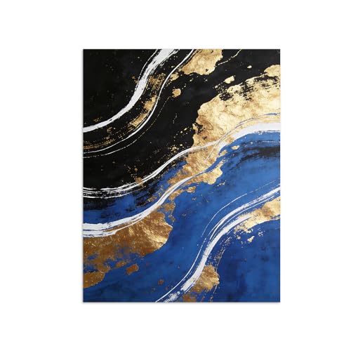 MUHJDYC Abstracto Mármol Cuadros Decoracion Salon Modernos-Lámina Negro Azul Dorada-Imagen Lienzo Decorativo Murales Dormitorio Comedor Oficina 50x65cm Sin Marco