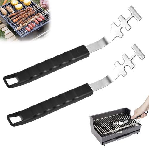 Vlecexs 2 Herramientas Barbacoa Multifuncionales Resistentes Calor Barbacoa Acero Inoxidable Mango Antideslizante Barbacoa Universal Accesorios Hierro Fundido Fiesta Familiar Al Aire Libre