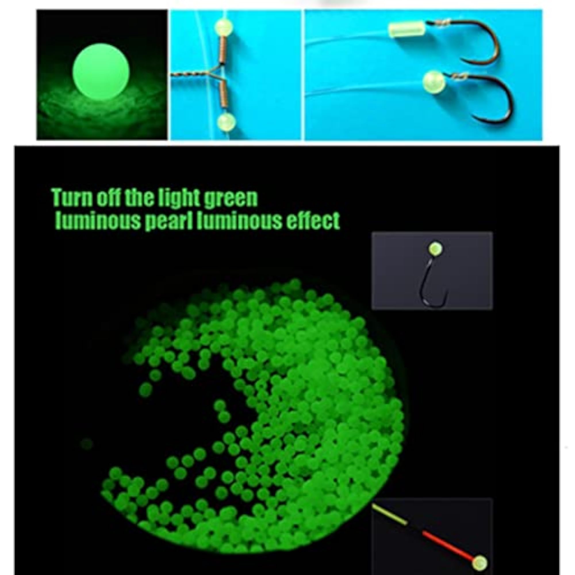 100pcs Green Glow Fishing Beads, Oval Shaped Night Beads
