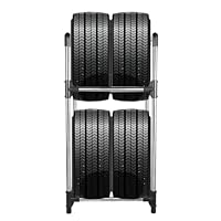 ARIIKON Reifenregal für 4 Reifen oder Felgen, 2 Ebenen Reifenständer aus Edelstahl, Garagenregal 57,2 x 37,3 x 114,6cm, Platzsparend Lagerregal für Garage, Keller, Werkstatt, Grau+Silber