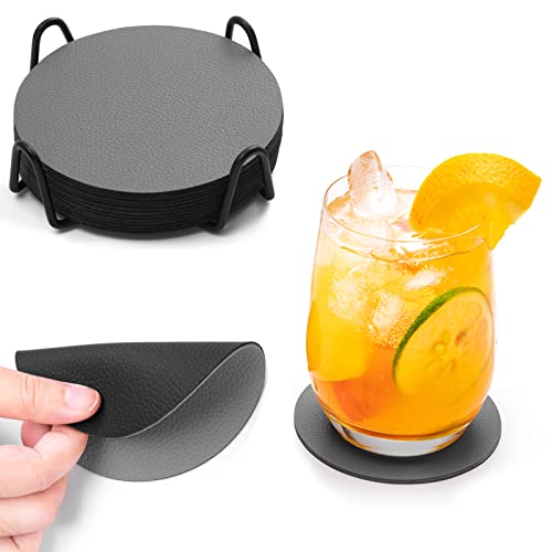 Chitomars Lot de 12 Dessous de Verre, Set de Coaster Antidérapant Double Face Lavable Dessous de Verre Isole et protège Les Meubles pour Servir Cafés dans Une Maison ou Un Bar (Rond, Gris Noir)