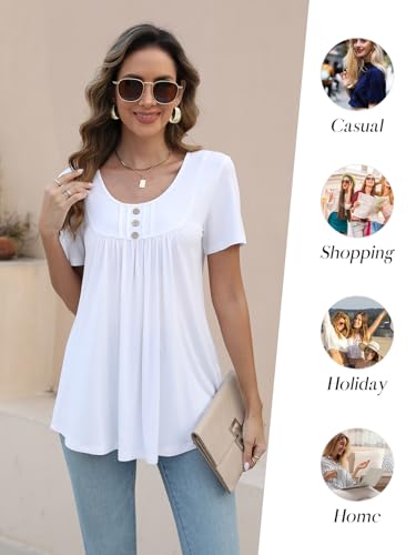 Image of BeadChica Women's Tunic Tops For Leggings Short Sleeve Shirts Botton Up Casual Ruched Blouses Clothing