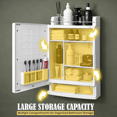 Image of JD FRESH Unbreakable Bathroom Cabinet with Mirror /Wall Mount Mirror Cabinet for Wash Basin /Bathroom Organizer Cabinet /Multipurpose Wall Storage Organizer /Decorative Prime Look (White)