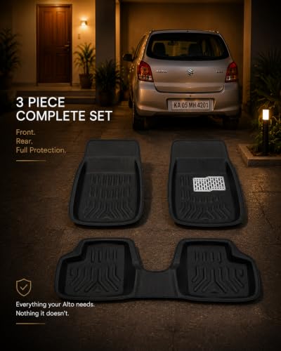 Image of PVC 3D Car Floor Mats for Maruti Suzuki Alto | Full Floor Coverage | Anti Slip Texture | Beige Interior Protection Mat Set | 3 Pieces | Pack of 1