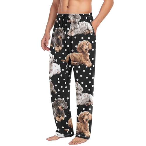 Dachshund Bones Print Pajama Pants Dog Paws Men's Pajama Bottoms Lounge Sleepwear PJs Casual Lightweight Sleep Pants L4