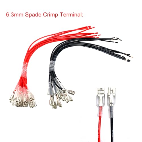 60 Pcs Speaker Wire Connectors, 2.8mm 4.8mm 6.3mm Quick Splice Female Spade Connectors Terminals with Insulating Sleeve and 25cm Length Red and Black Cables for Car Boat