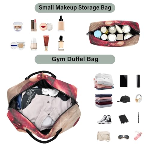 Burbuja Travel Duffel Bag for Women, Valentine Red Balloon Weekender Overnight Bag Shoulder Carry On Tote Bag with Trolley Sleeve, Gym Bag with Toiletry Bag, Large Size4