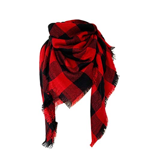 Foulard d'hiver doux et chaud à carreaux pour femme - Châle à pompons - Tendance - Pour l'hiver - Grande couverture tartan, rouge/noir, 140 cm Cover