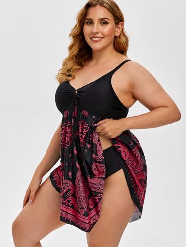 Rosegal Womens Plus Size Curve Paisley Handkerchief Padded Modest Tankini Swimsuit3