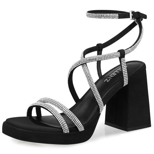 Image of CELLENZ Women Chunky Platform Heels: 3.9 Inch High Heel Prom, Wedding, Party, Square Open Toe Heeled Sandals, Strappy Comfortable Sexy Dressy Heels