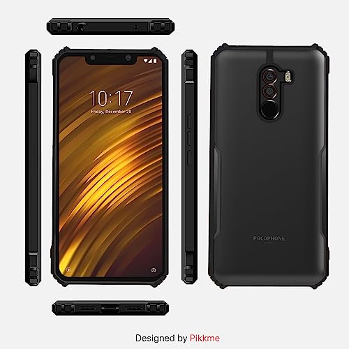 Image of Pikkme Mi Poco F1 Back Cover Crystal Clear Transparent Back Ultra Hyrbid Full Camera Protection Raised Edge with 360 Degree Protection Bumper Back Case for Mi Poco F1 (Plastic, Black)