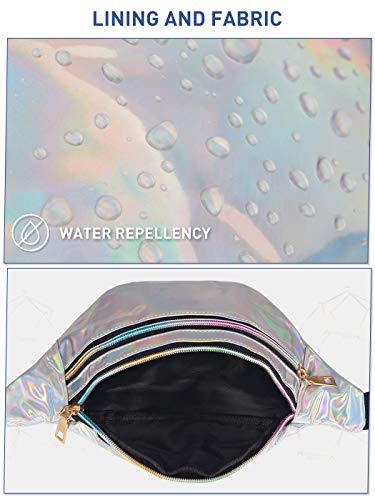 LIVACASA Gürteltasche Damen Gürteltasche Metallic Wasserabweisend Bauchtasche 2 Fächer Schultertaschen Mädchen Umhängetaschen Handytasche Tasche Reise Wandern Silbern