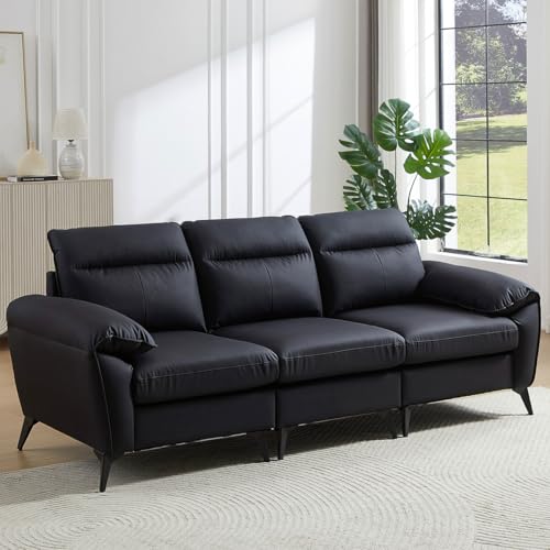 Simpolu �\�t�@�[ 3�l�|�� PU �I�t�� �R���p�N�g ��205cm ���{�b�g�|���@���ʂ�� �n�C�o�b�N �O�l�|�� �\�t�g���U�[�\�t�@�[ ���֎q �ω׏d180kg 1�l��炵 �\�t�@ �ȃX�y�[�X �g���ȒP (�u���b�N)