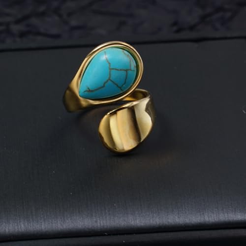 Loqimu Titanium Turquoise Rings For Women Teen Girls Adjustable Stacking Rings Aesthetic Jewelry Gold Stainless Steel Water Drop Open Knuckle Finger Rings Statement Engagement Rings thumb #4