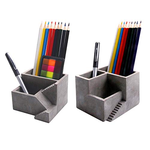 ComSaf Portalápices de Cemento Gris - 2 Piezas, Porta Lápiz Creativo Organizadores Pequeña Bote para Bolígrafo Plumas Lapices Crayón Estudio y Oficina Decoración de Escritorio