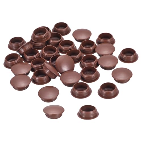 Image of uxcell 150Pcs Screw Hole Plugs, 16mm(5 /8 inch) Dia Plastic Round Button Plugs Snap in Locking Hole Covers Flush Type Caps for Furniture Cabinet, Red Brown