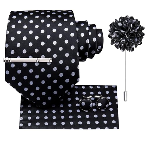 Image of Hi-Tie Mens Paisley Floral Striped Ties Set Silk Necktie and Lapel Pin for Men Pocket Square Cufflinks Set Business Wedding