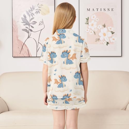 ALAZA Cute Dragon Cloud Cartoon Satin Pajamas Set Short Sleeve Button Down Sleepwear Summer Pjs 2 Piece4