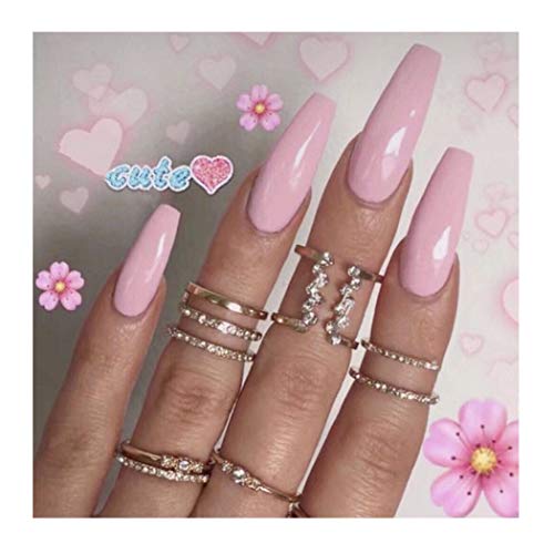 Tgirls Coffin Press on Nails Long Pink Fake Nails Ballerina False Nail Glossy Full Cover Nails for Women and Girls 24Pcs
