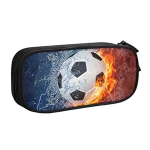 Boys Soccer Pencil Case with Cool Fire & Water Pattern Printed, Portable Pencil Box Pouch with Zipper Sports-Themed Stationery Supplies Pen Bag for Kids Teens for School