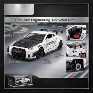 Image of Nissan GTR Model Car 1:24 Scale - Diecast Metal Pull Back Toy Car, Openable Doors, Realistic Sports Car Gift for Kids