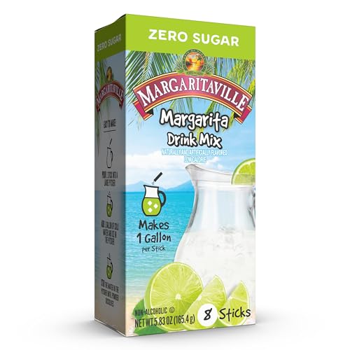 Margaritaville Gallons To Go - Mezcla de bebida en polvo, caja de 8 unidades, Margarita, mezcla de bebida baja en calorías y cero azúcar, cada barra hace jarra de 1 galón