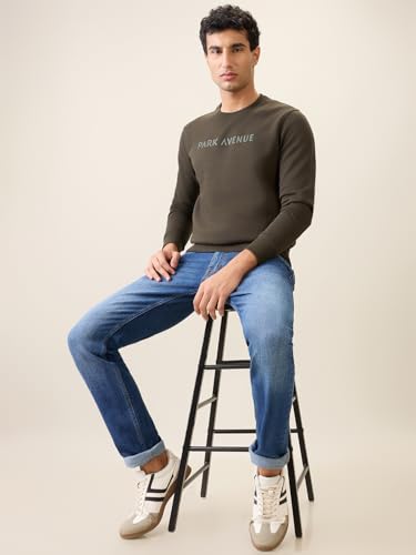 Image of Park Avenue Men Full Sleeve Slim Fit Solid Pattern Cotton Polyester Blend Regular Neck Regular Neck Casual Sweatshirt